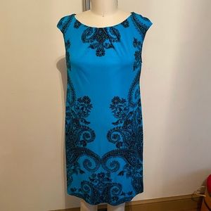 EUC Women’s Teal Black Paisley Dress Border Print